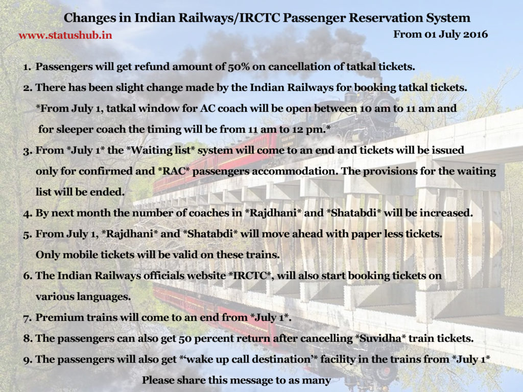 indian railways new resevation changes